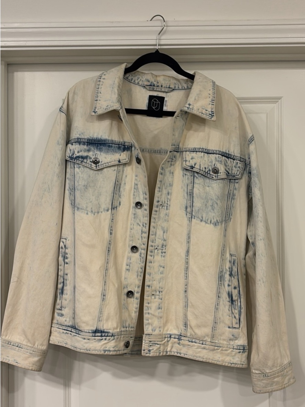 Washed Ivory Denim Jacket with Blue Accents